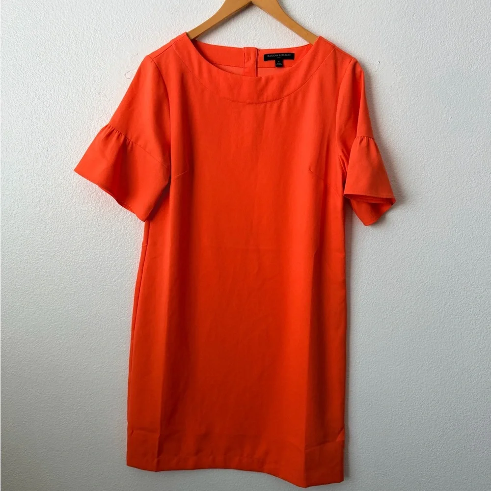 Banana Republic Coral Orange Dream Shift Dress Ruffle Sleeve Career Church Sz 6 - Picture 2 of 8